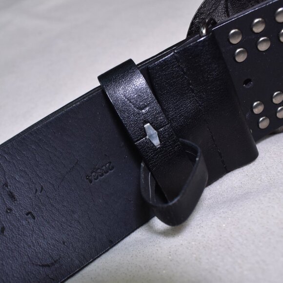 Black Studded Lambskin Leather Wide Belt Round Buckle Women’s XL - Picture 4 of 10